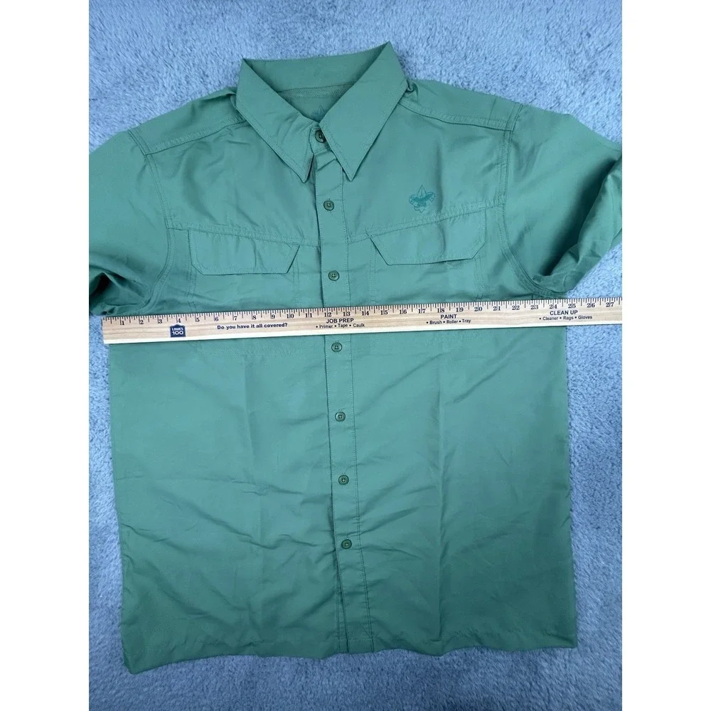 Boy Scouts Polyester Vented Button Collared Shirt Green Short Sleeve Mens Large